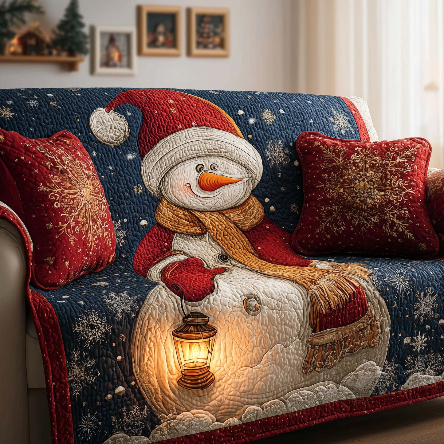 Cheerful Snowman Quilted Sofa Cover GFTOQM203