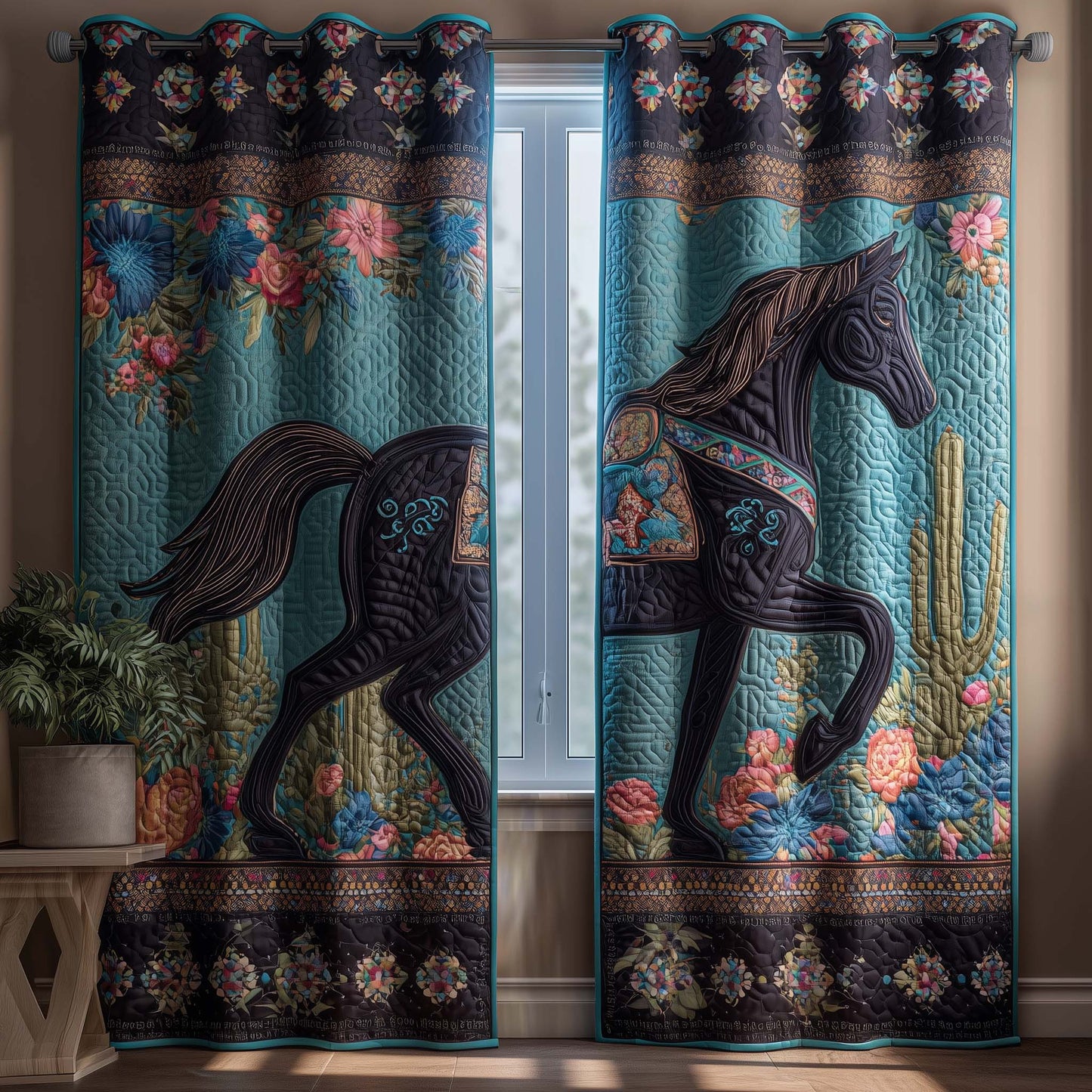 Floral Stallion Quilted Curtains GFTOQM2049