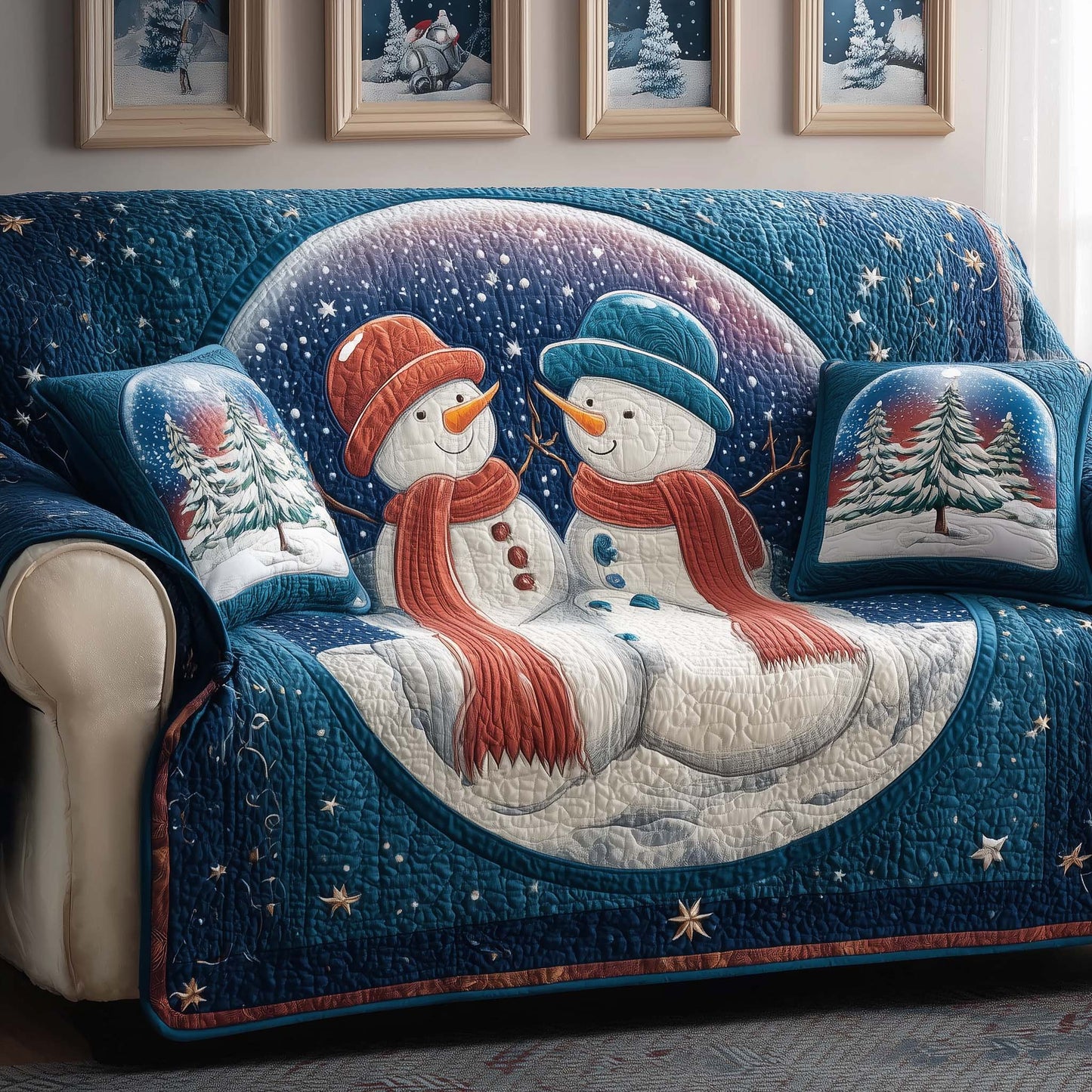 Lovely Snowmen Quilted Sofa Cover GFTOQM205