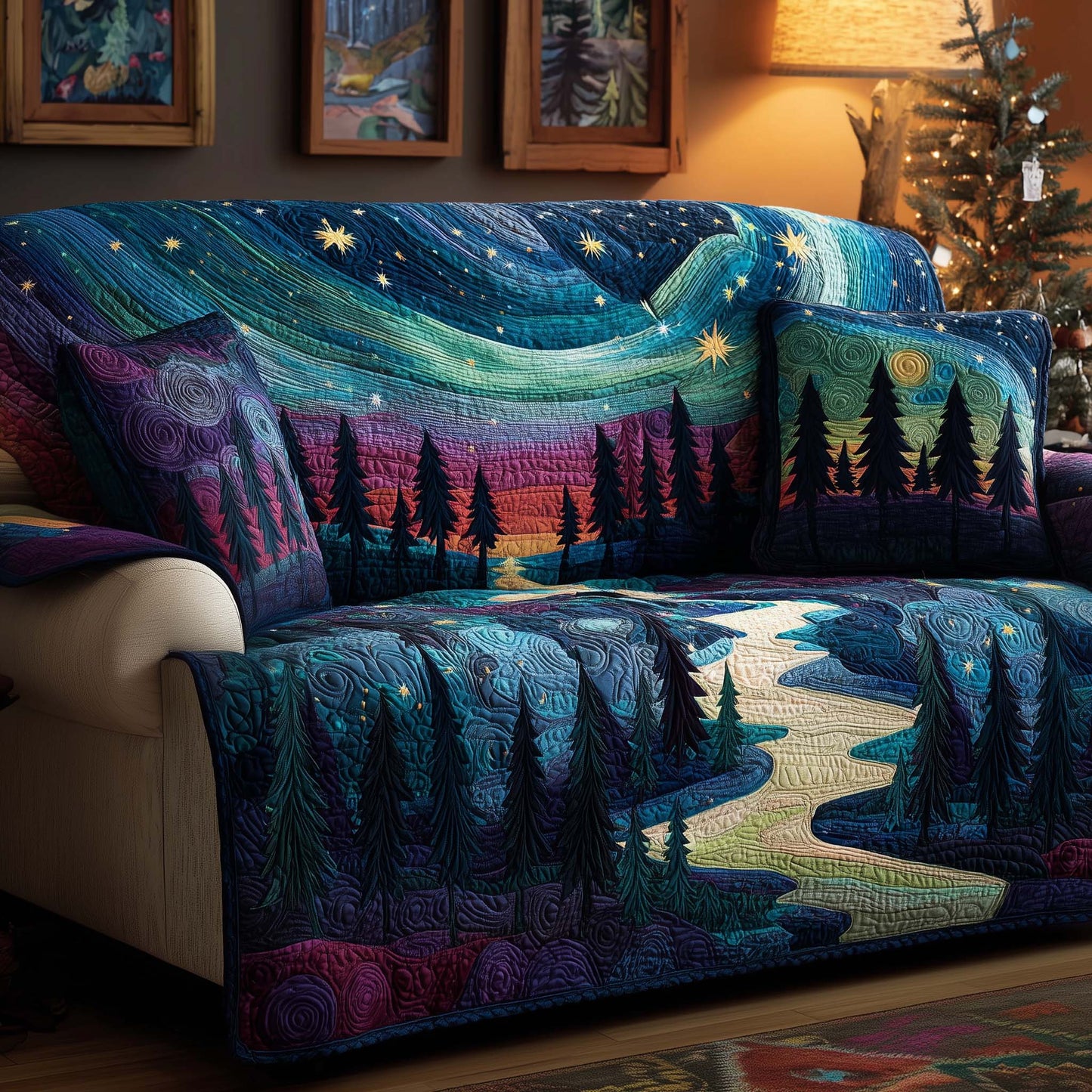 Starlit Aurora Quilted Sofa Cover GFTOQM2086