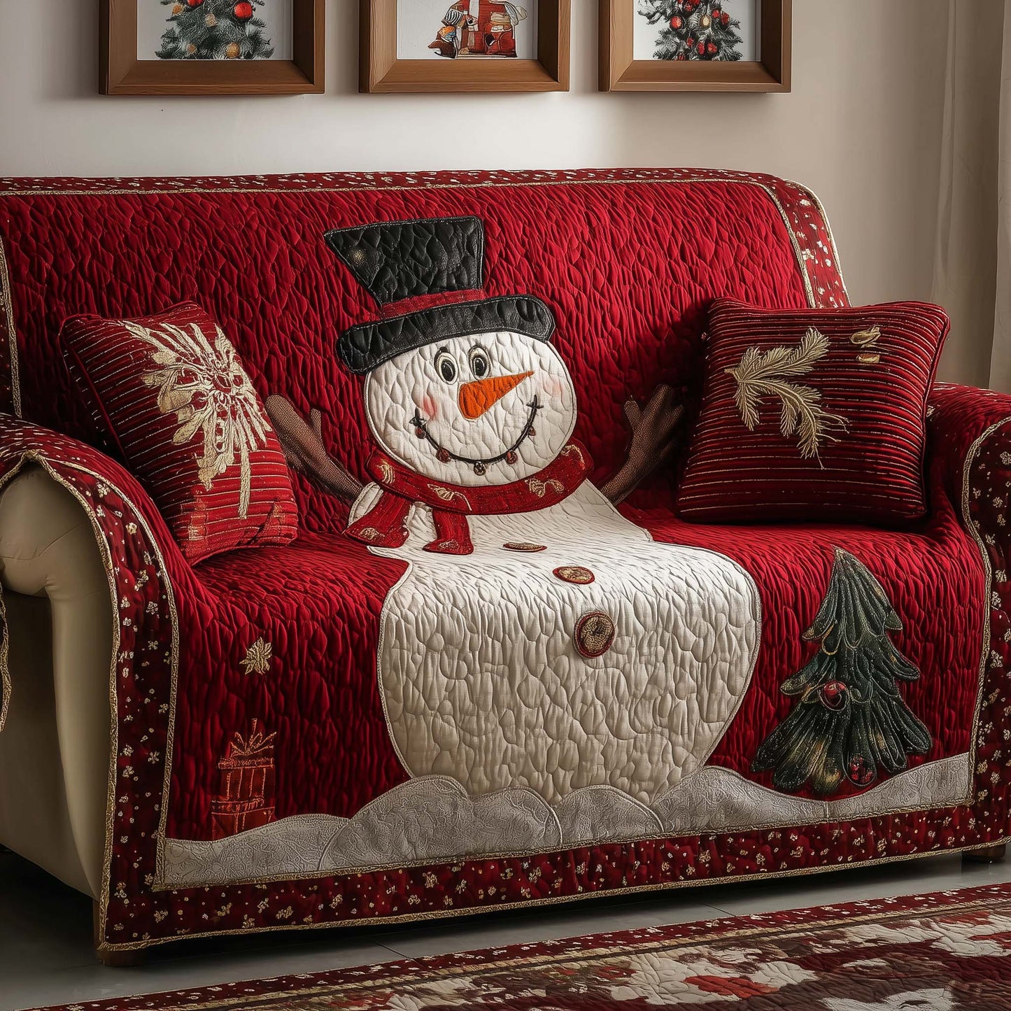 Merry Snowman Quilted Sofa Cover GFTOQM208