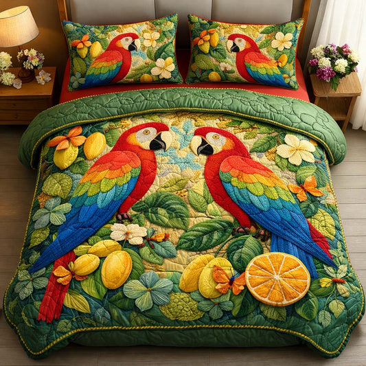 Parrot Citrus 3-Piece Quilted Bedding Set GFTOQM2111
