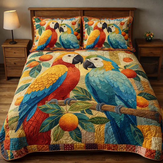 Orchard Parrots 3-Piece Quilted Bedding Set GFTOQM2115