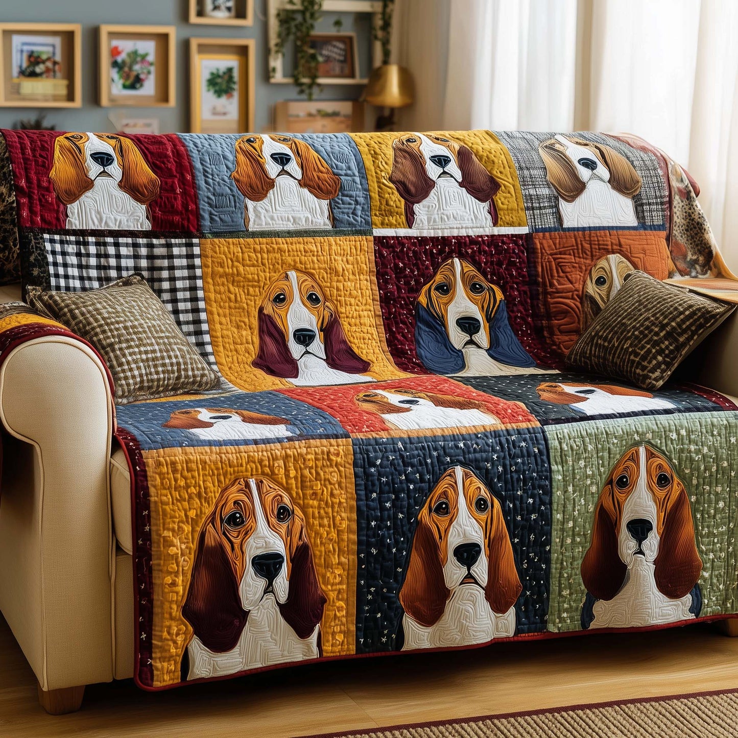 Rustic Basset Quilted Sofa Cover GFTOQM2119