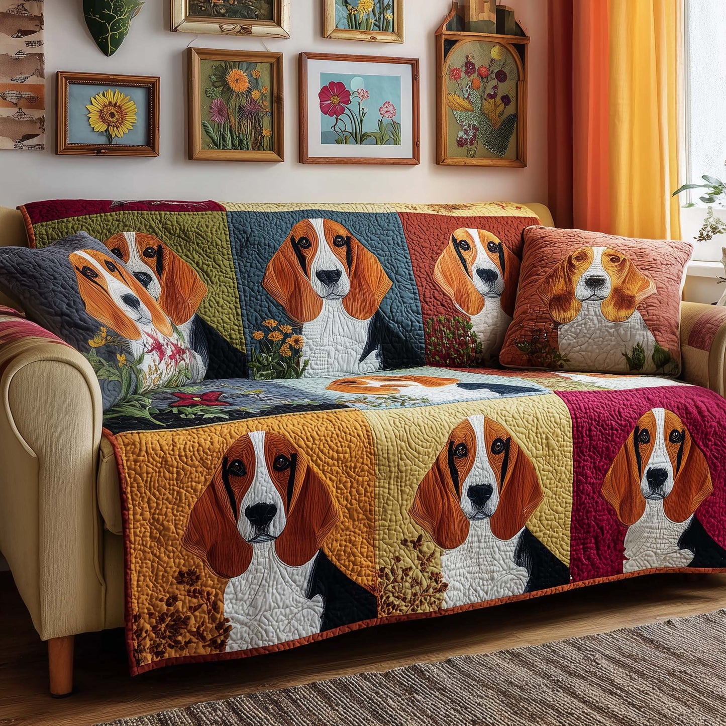 Classic Basset Quilted Sofa Cover GFTOQM2120