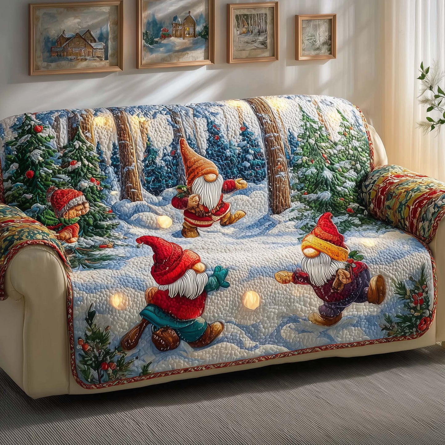 Gnomes Quilted Sofa Cover GFTOQM213