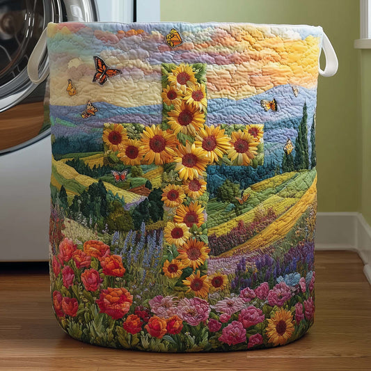 Cross Sunflower Quilted Laundry Basket GFTOQM2155