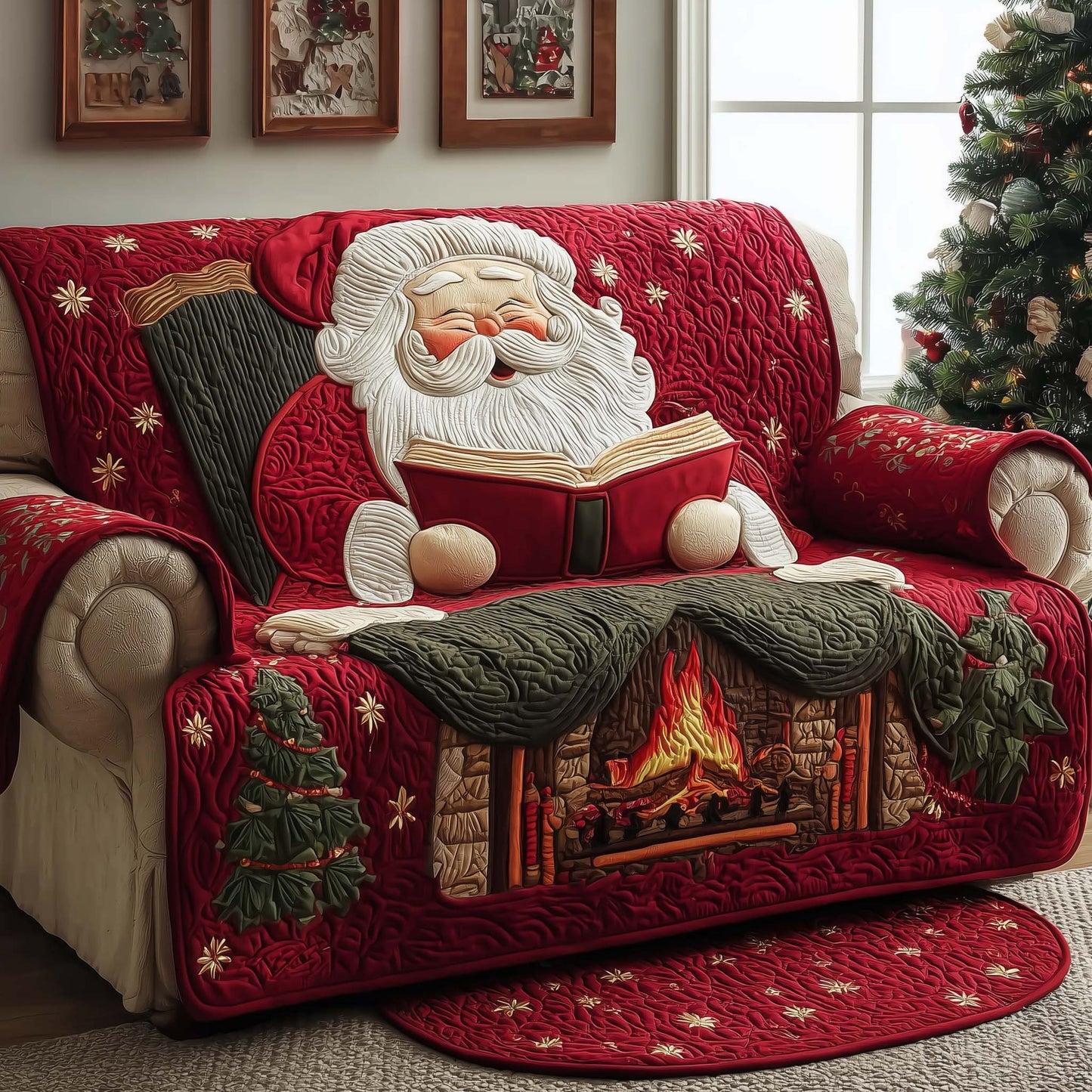 Santa Claus Quilted Sofa Cover GFTOQM219