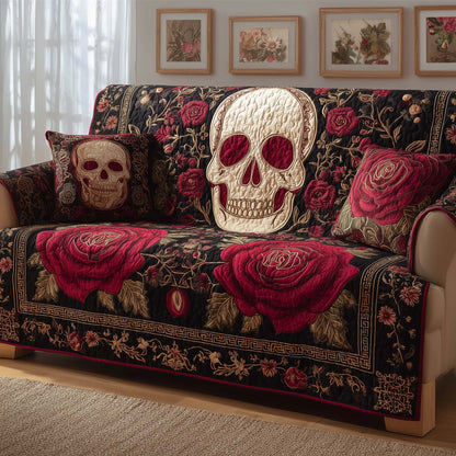 Rose Skull Quilted Sofa Cover GFTOQM2207
