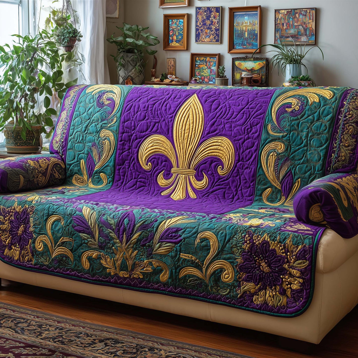 Royal Fleur Quilted Sofa Cover GFTOQM2208