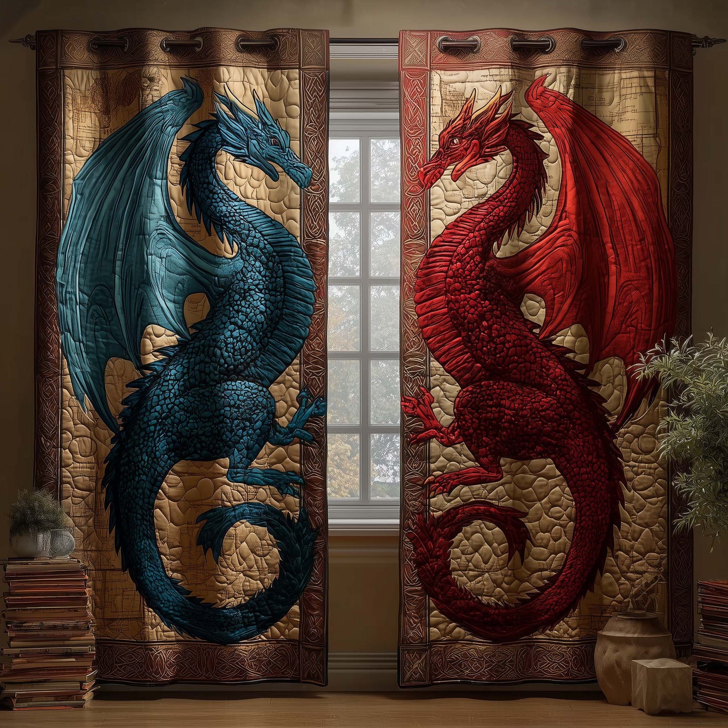 Twin Dragons Quilted Curtains GFTOQM2235