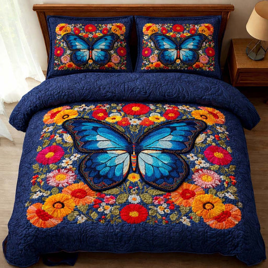 Blue Blossom 3-Piece Quilted Bedding Set GFTOQM2243