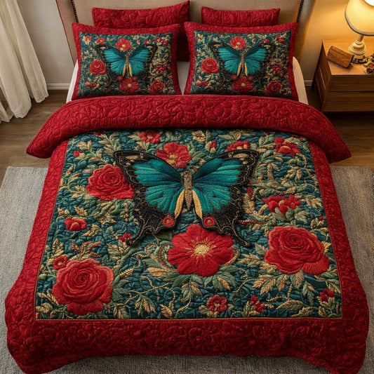 Crimson Garden 3-Piece Quilted Bedding Set GFTOQM2244