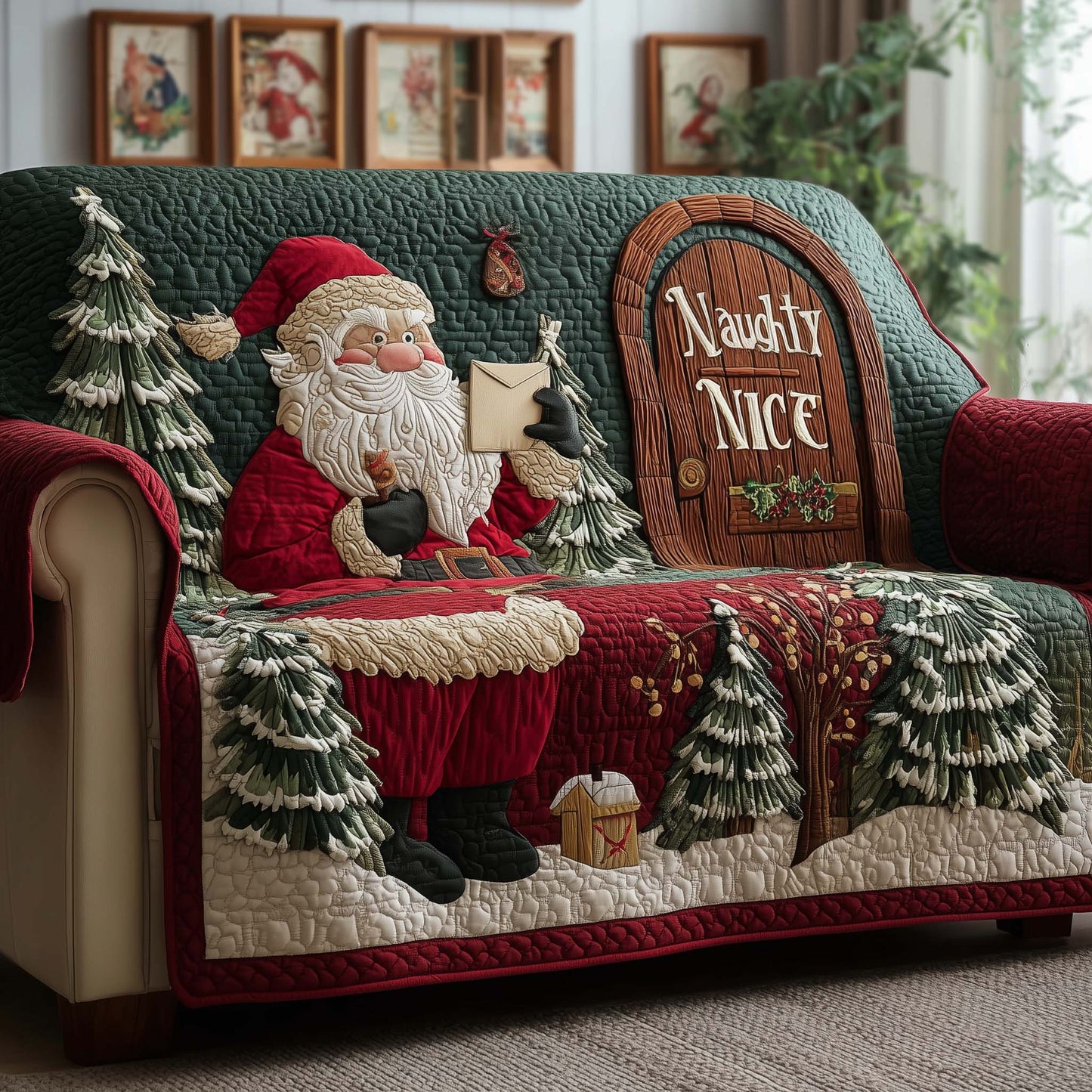 Santa Claus Quilted Sofa Cover GFTOQM224