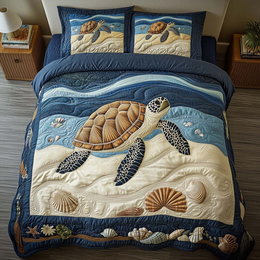 Sandy Turtle 3-Piece Quilted Bedding Set GFTOQM2274