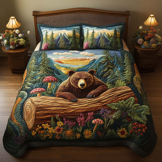 Forest Bear 3-Piece Quilted Bedding Set GFTOQM2279