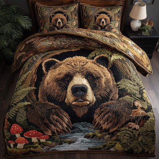 Woodland Bear 3-Piece Quilted Bedding Set GFTOQM2283