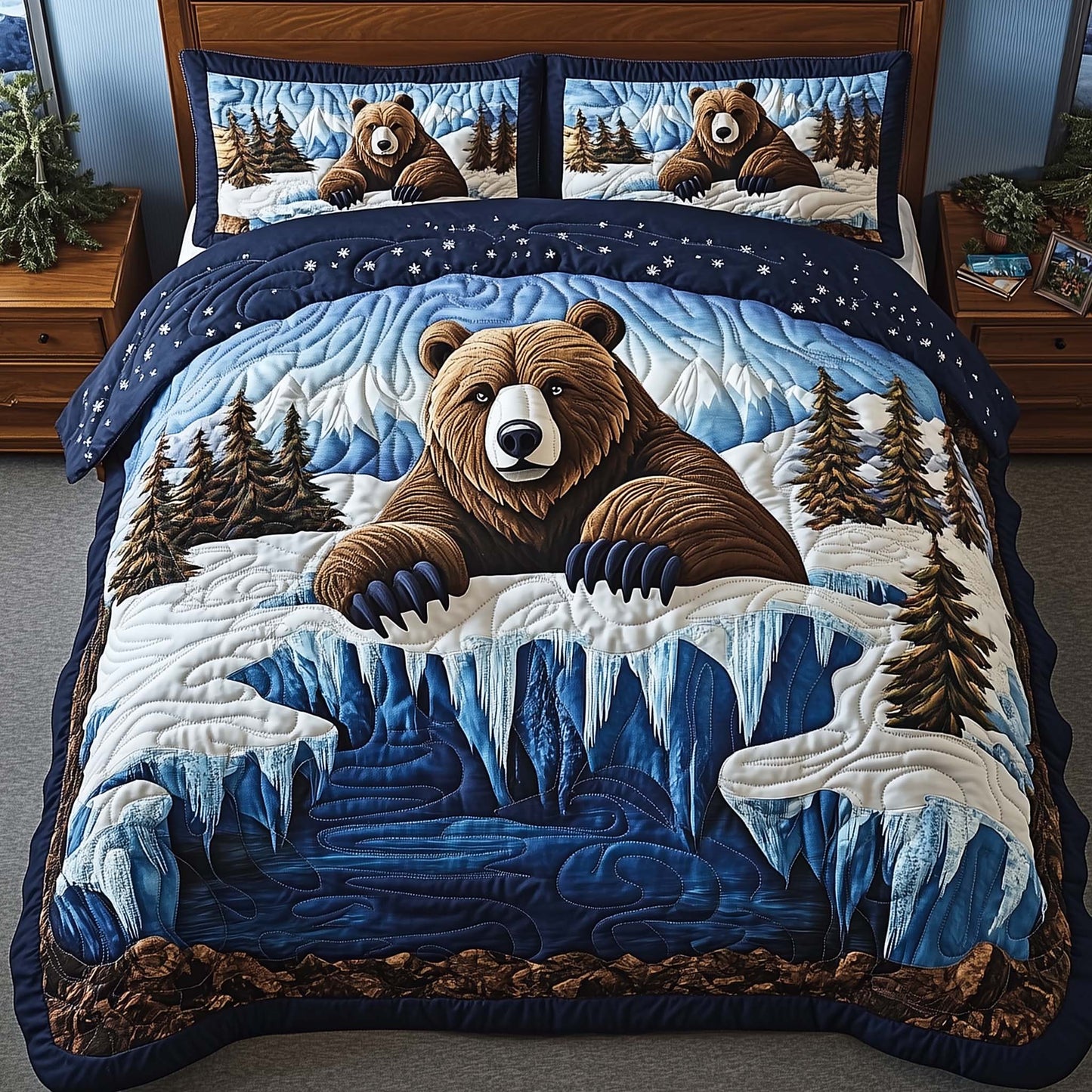 Winter Bear 3-Piece Quilted Bedding Set GFTOQM2284
