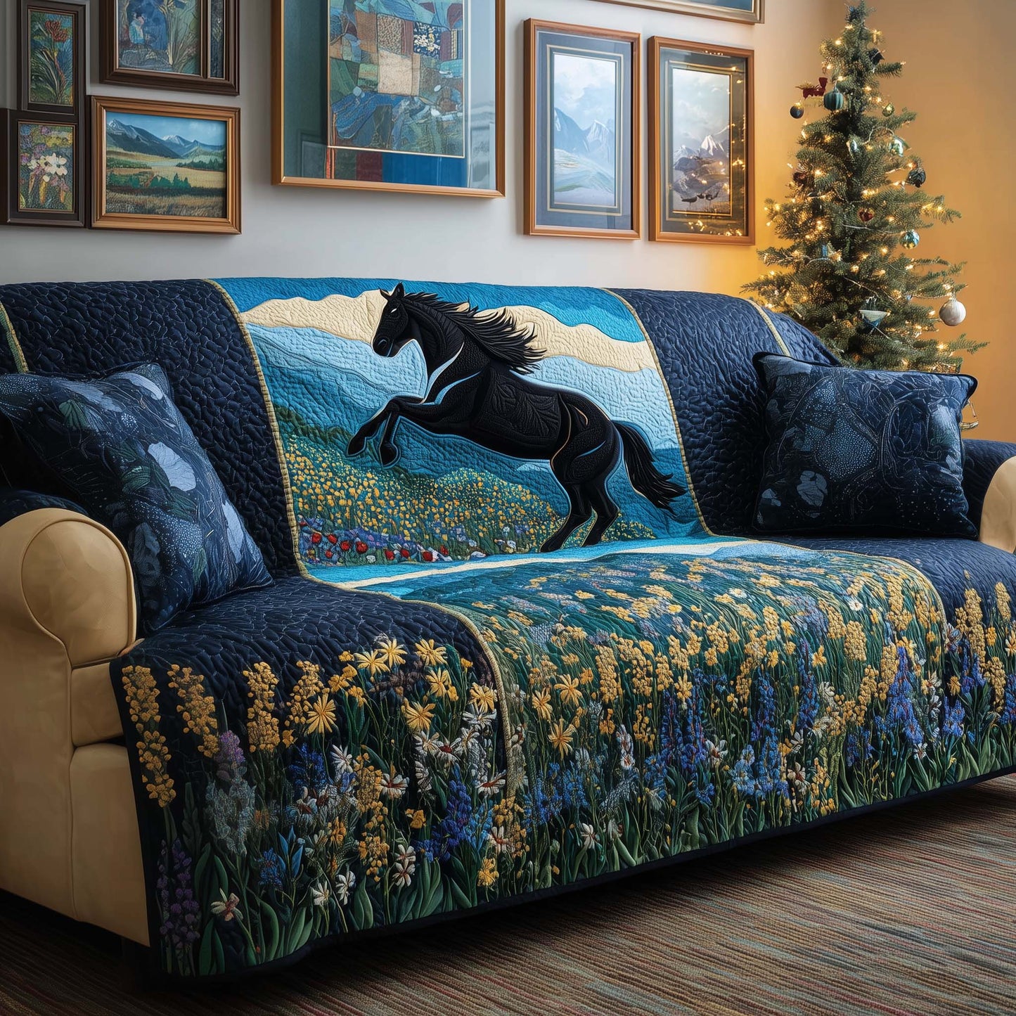 Holiday Stallion Quilted Sofa Cover GFTOQM2290