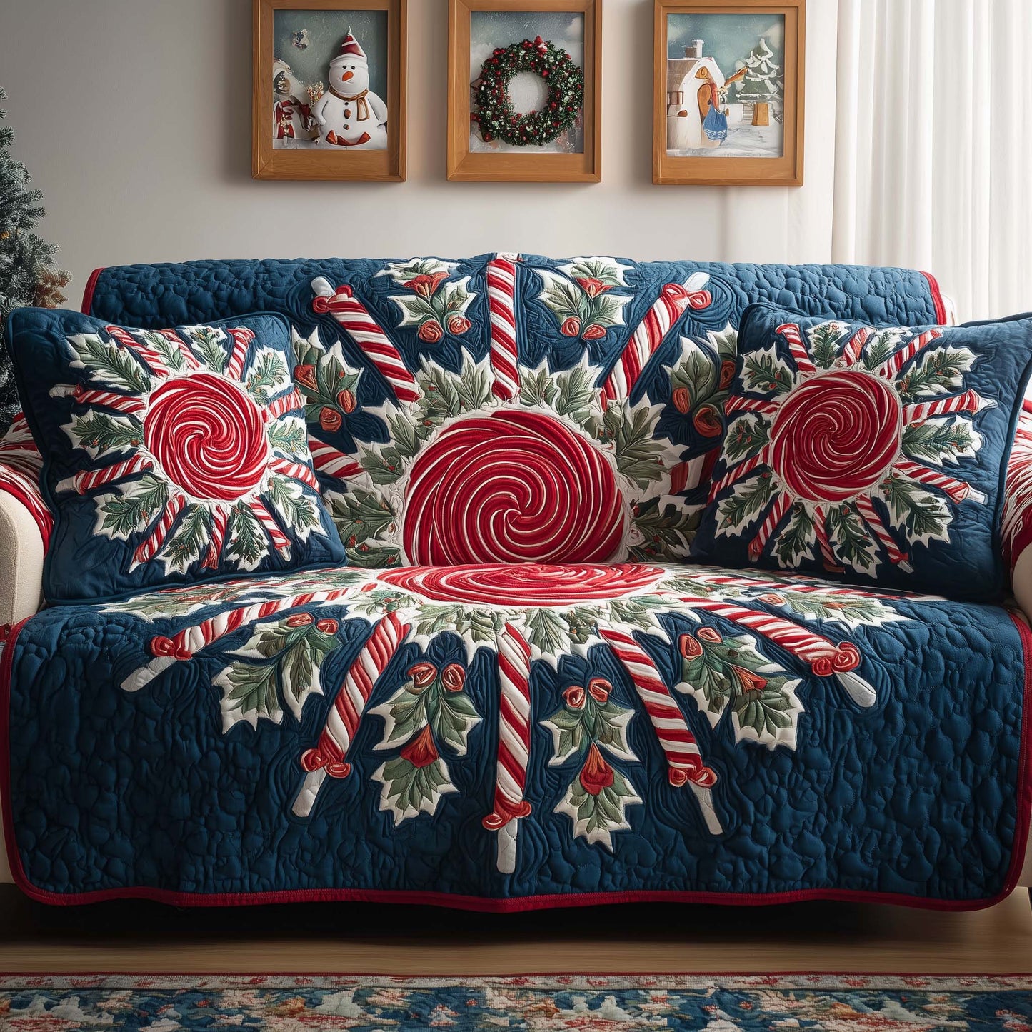 Candy Cane Quilted Sofa Cover GFTOQM229