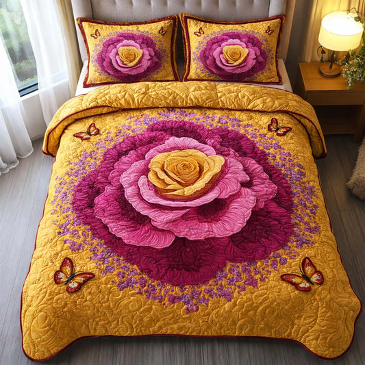 Golden Blossom 3-Piece Quilted Bedding Set GFTOQM2333