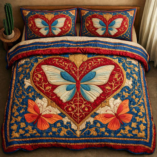Heart Butterfly 3-Piece Quilted Bedding Set GFTOQM2334