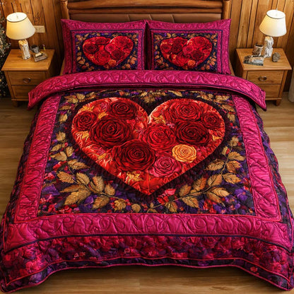 Rose Heart 3-Piece Quilted Bedding Set GFTOQM2335