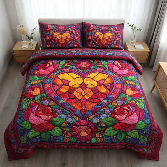 Stained Heart 3-Piece Quilted Bedding Set GFTOQM2336