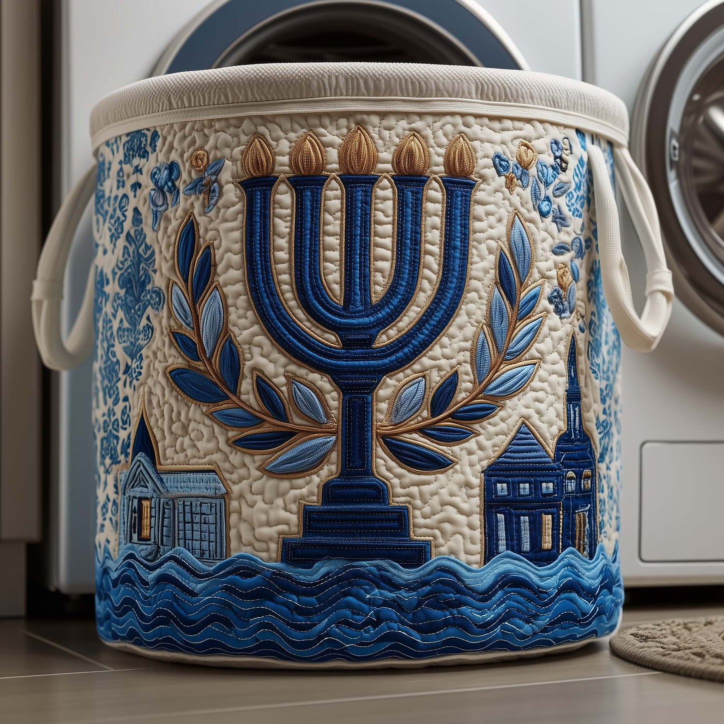 Olive Menorah Quilted Laundry Basket GFTOQM2341