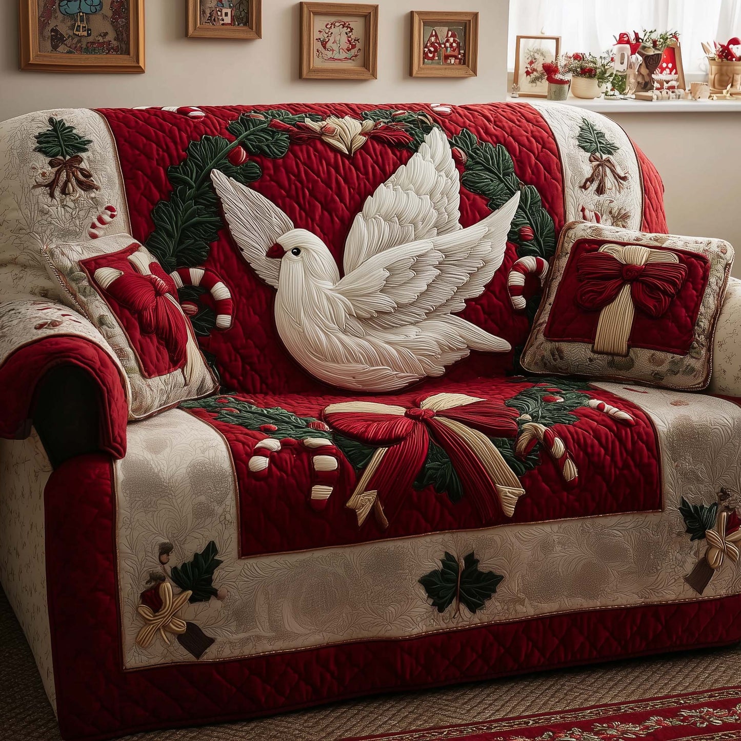 Candy Cane Quilted Sofa Cover GFTOQM237