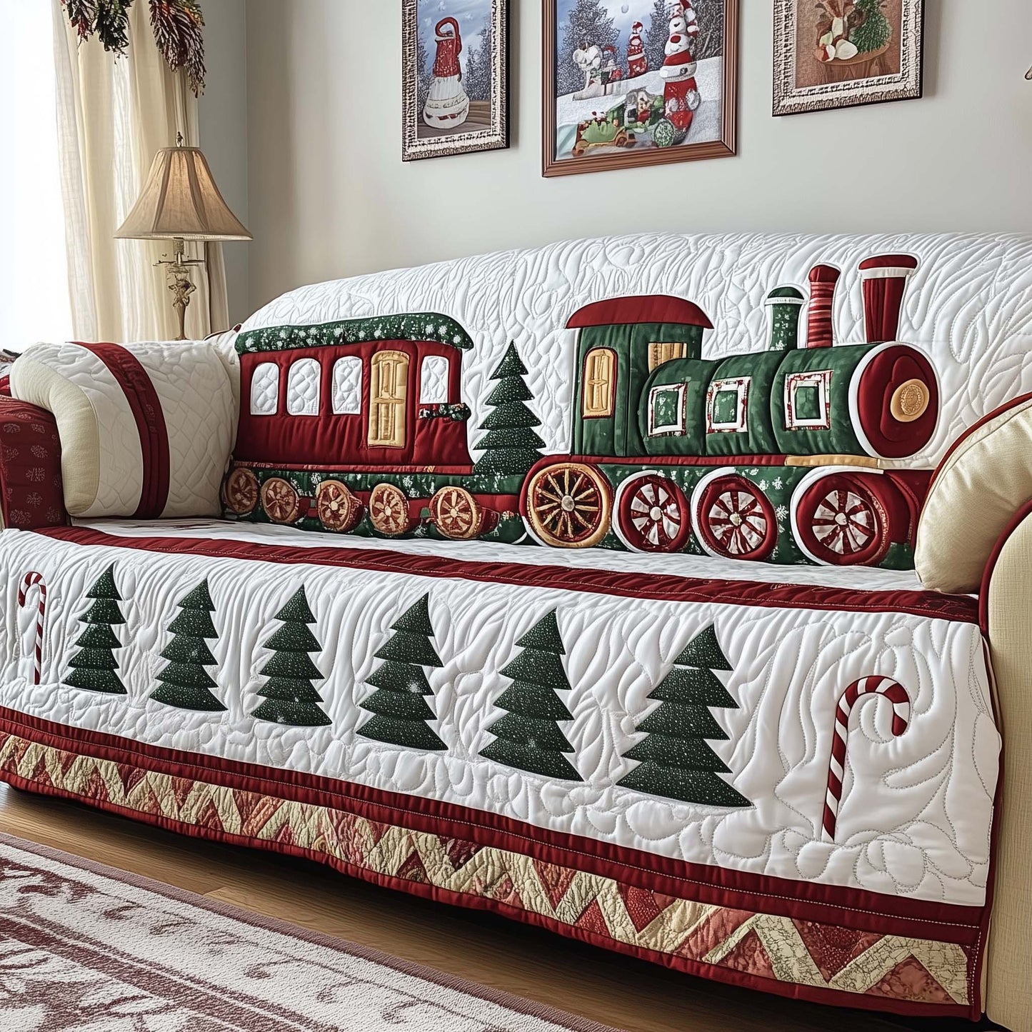 Candy Cane Quilted Sofa Cover GFTOQM238