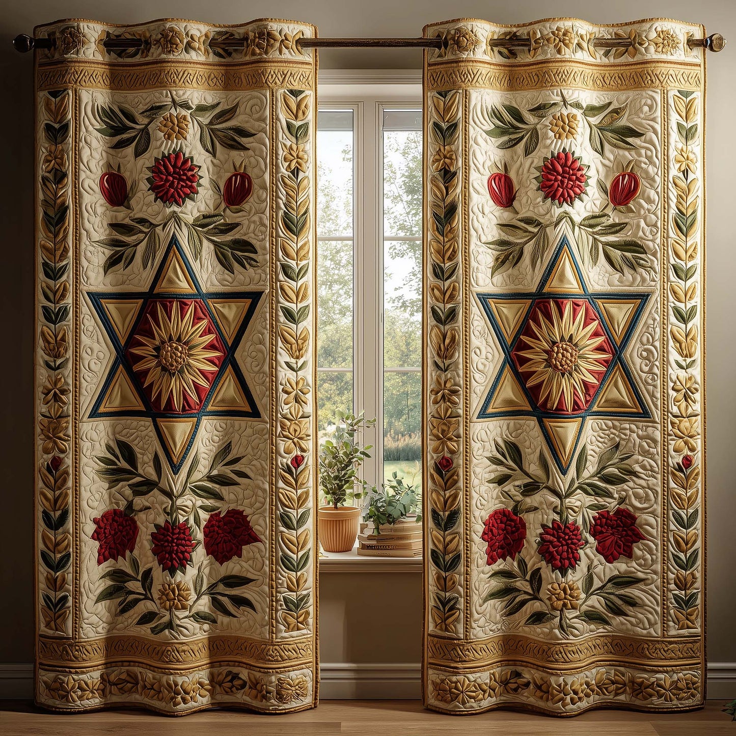 Floral Star Quilted Curtains GFTOQM2390