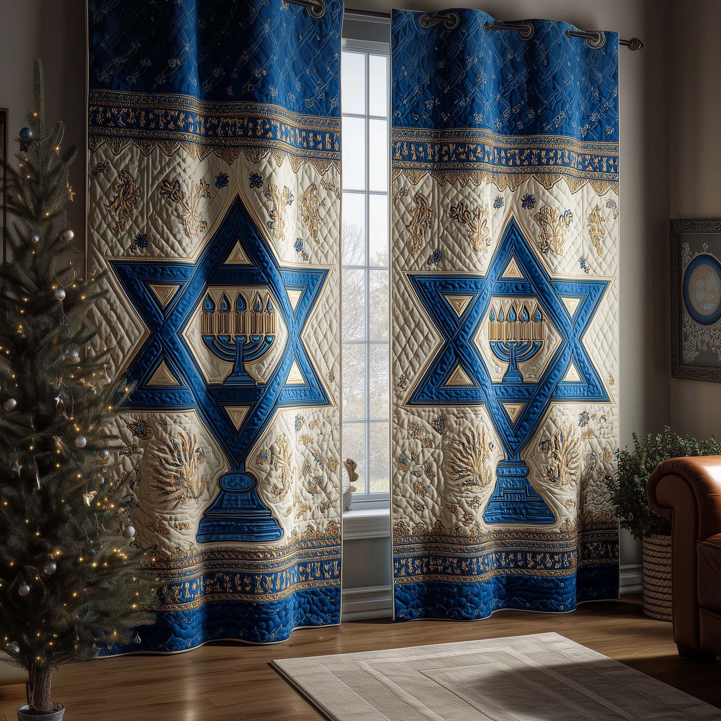 Hanukkah Blue Quilted Curtains GFTOQM2391