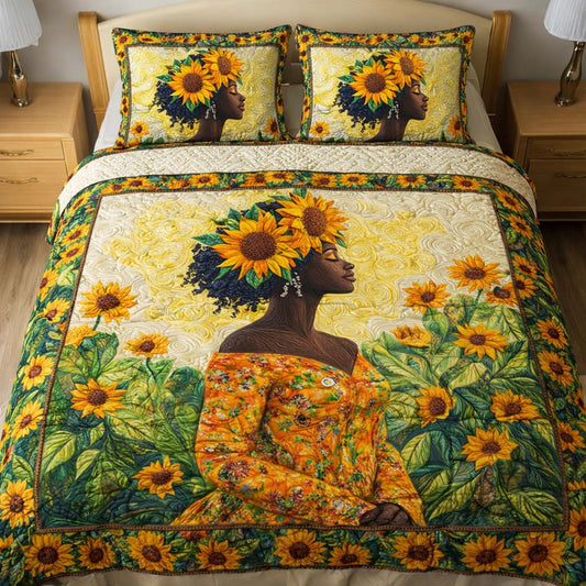 Sunflower Woman 3-Piece Quilted Bedding Set GFTOQM2396