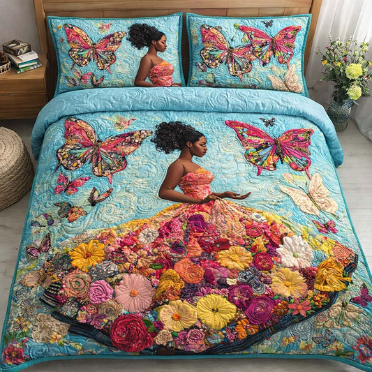 Butterfly Fantasy 3-Piece Quilted Bedding Set GFTOQM2398