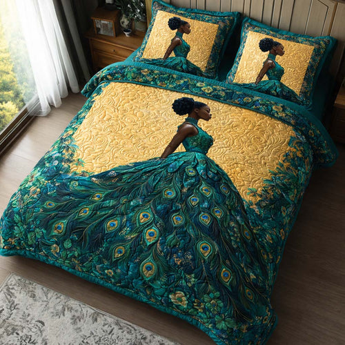 Peacock Elegance 3-Piece Quilted Bedding Set GFTOQM2399