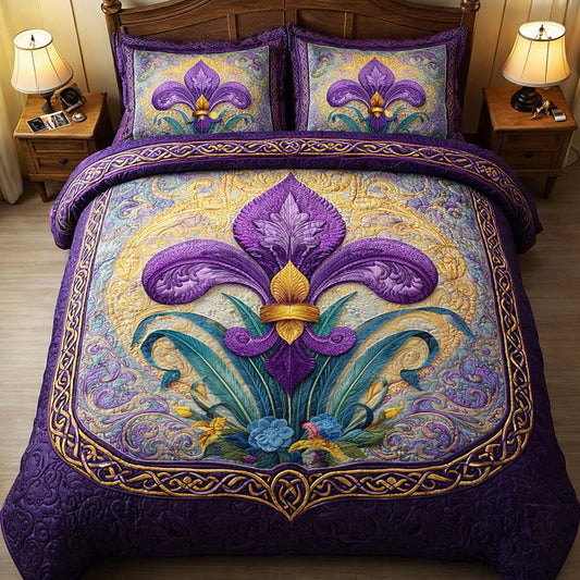 Fleur Crest 3-Piece Quilted Bedding Set GFTOQM2407