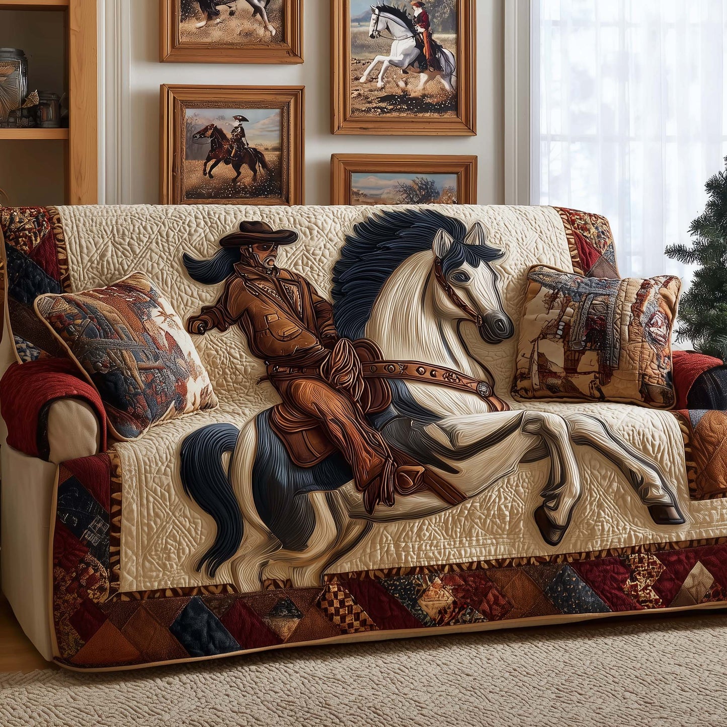 Western Rider Quilted Sofa Cover GFTOQM2437