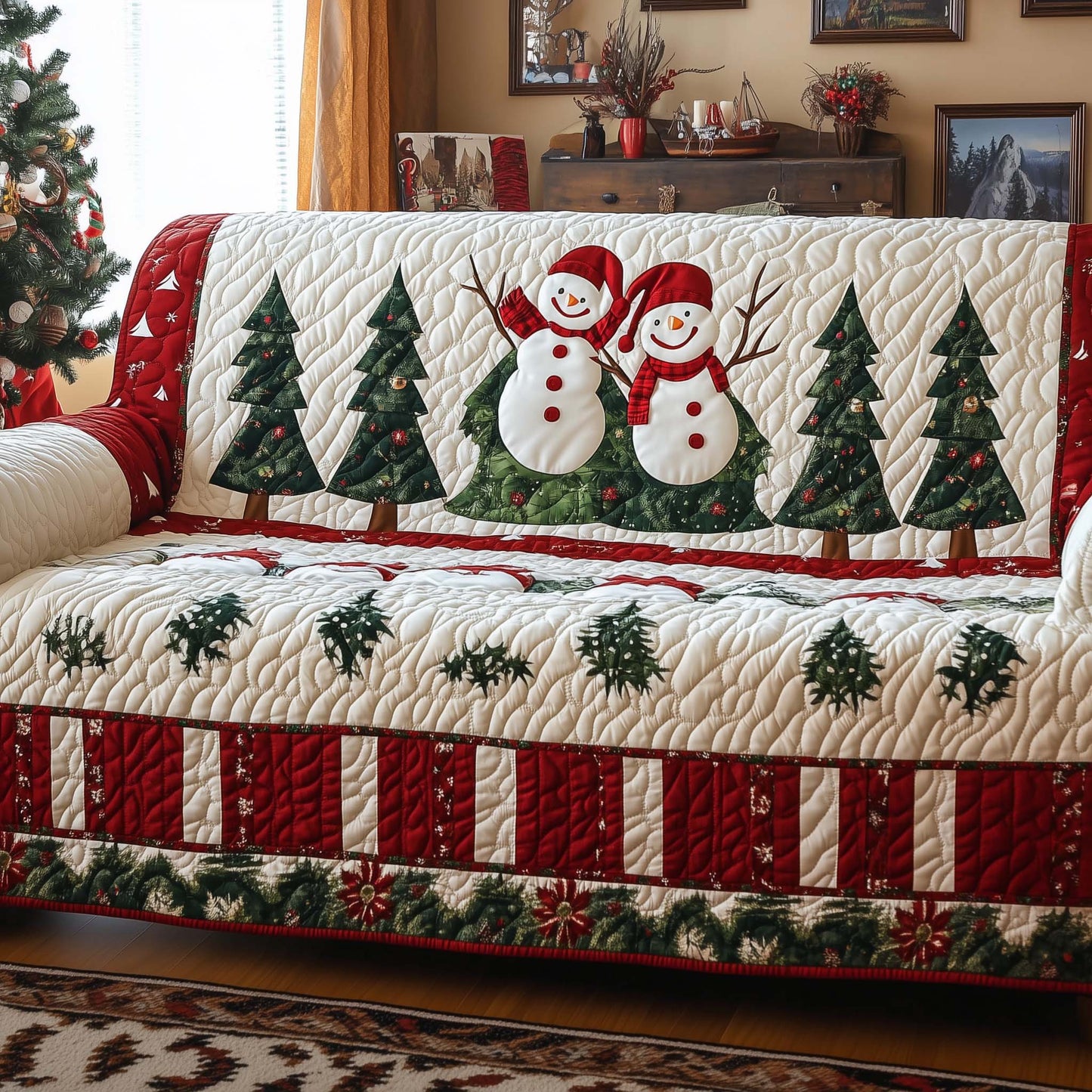 Snowman Quilted Sofa Cover GFTOQM245