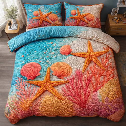 Coral Star 3-Piece Quilted Bedding Set GFTOQM2489