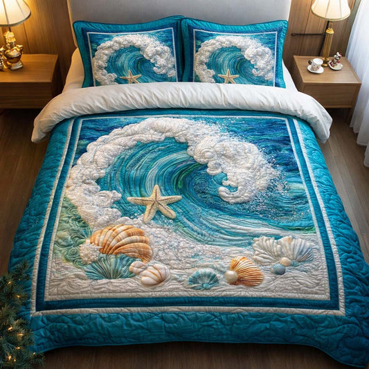 Foamy Wave 3-Piece Quilted Bedding Set GFTOQM2491