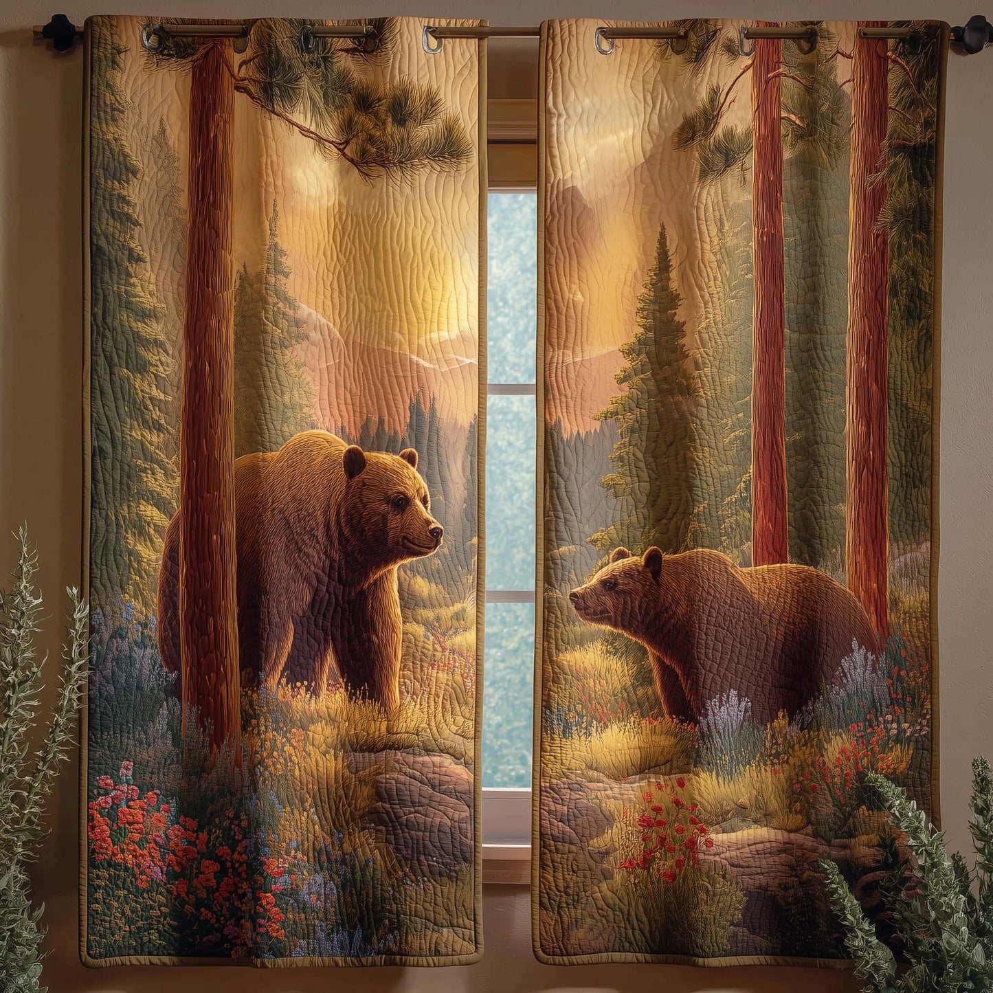 Forest Bear Quilted Curtains GFTOQM2492