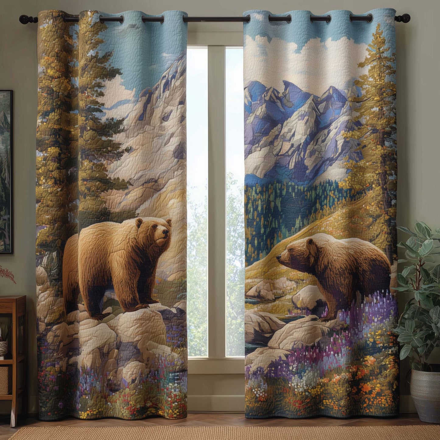 Mountain Bear Quilted Curtains GFTOQM2493