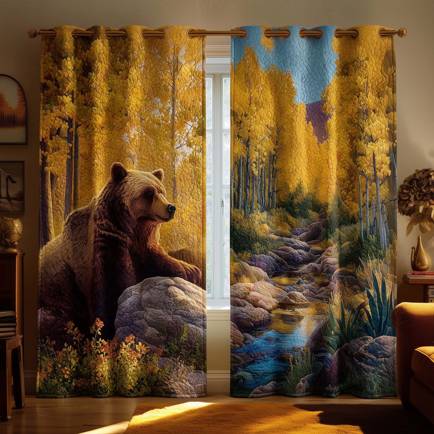 Autumn Bear Quilted Curtains GFTOQM2495