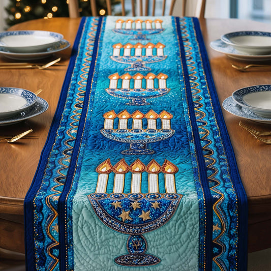 Starry Menorah Quilted Table Runner GFTOQM2529