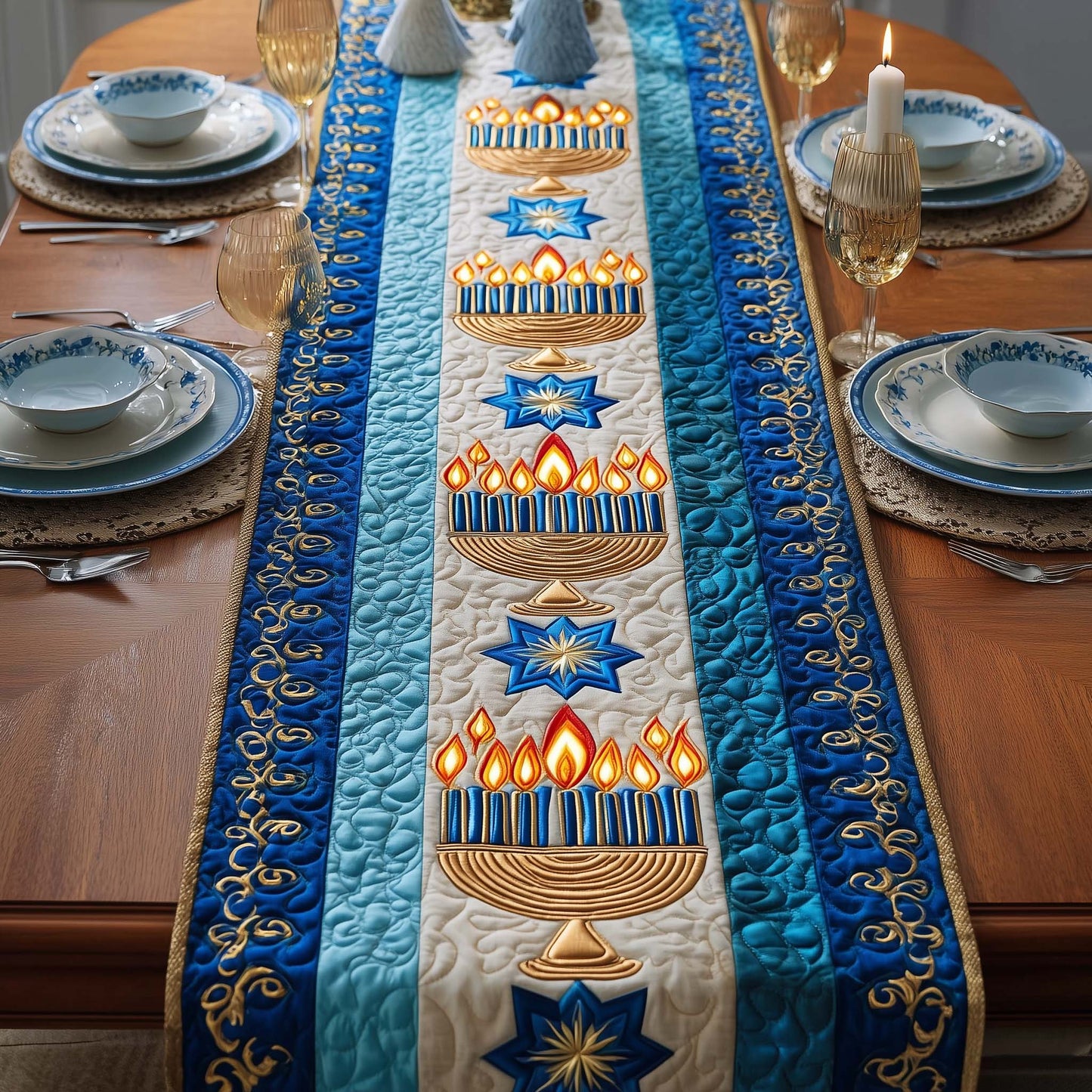 Ceremonial Menorah Quilted Table Runner GFTOQM2530
