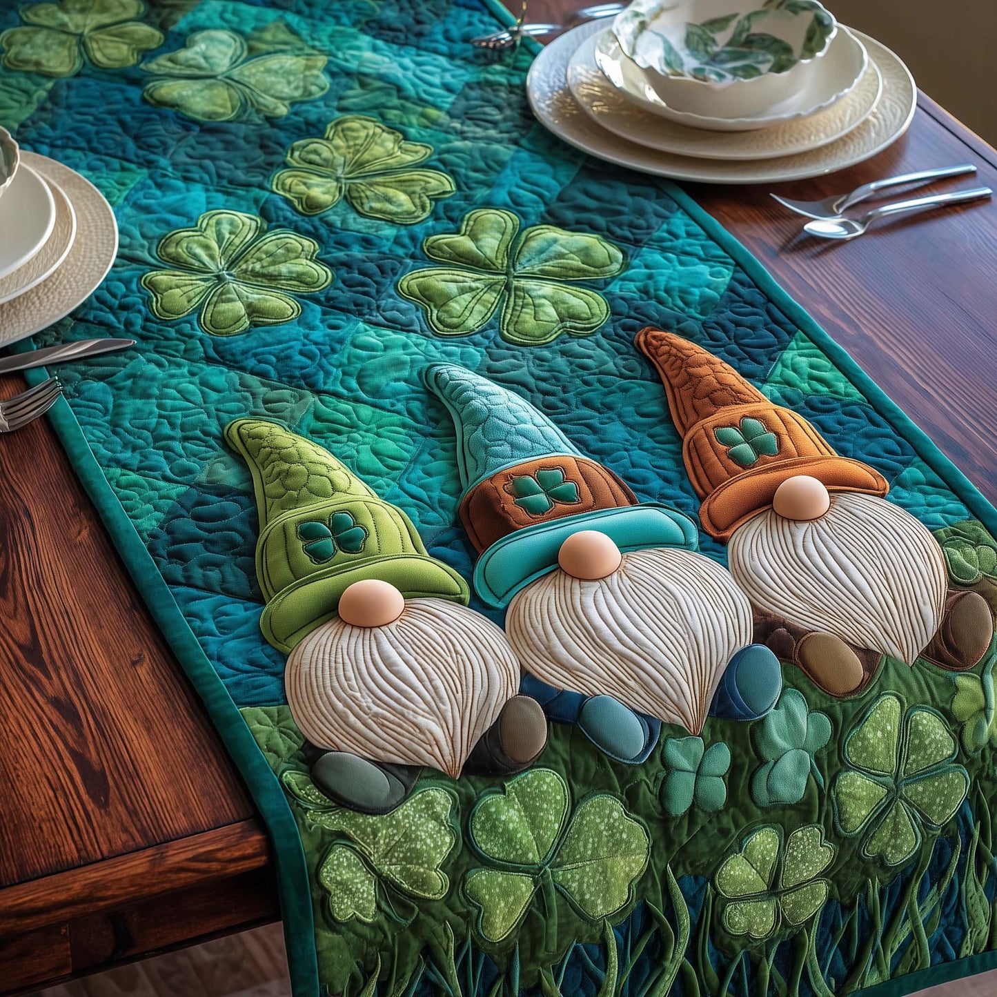 Emerald Gnome Quilted Table Runner GFTOQM2534