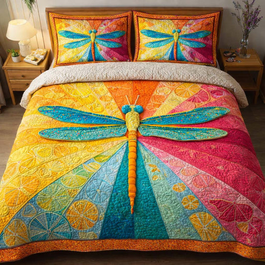 Rainbow Dragonfly 3-Piece Quilted Bedding Set GFTOQM2593