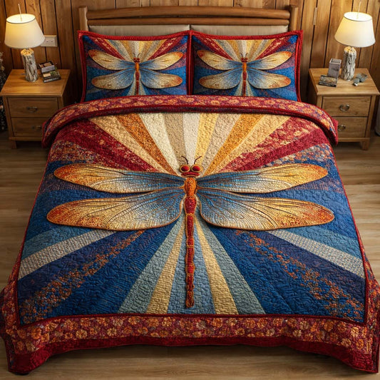 Sunburst Dragonfly 3-Piece Quilted Bedding Set GFTOQM2594