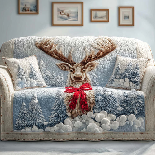 Festive Reindeer Quilted Sofa Cover GFTOQM260